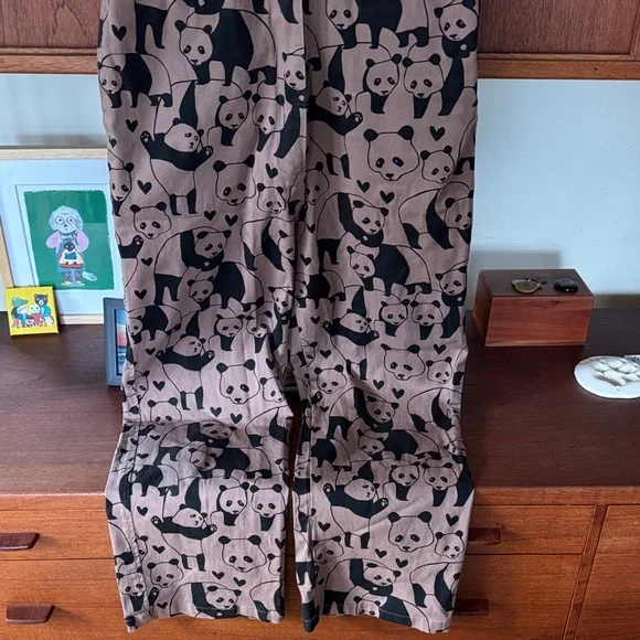 Nooworks Rare Tan/Taupe and Black Panda Pattern Jumpsuit Sz Small - Picture 6 of 14